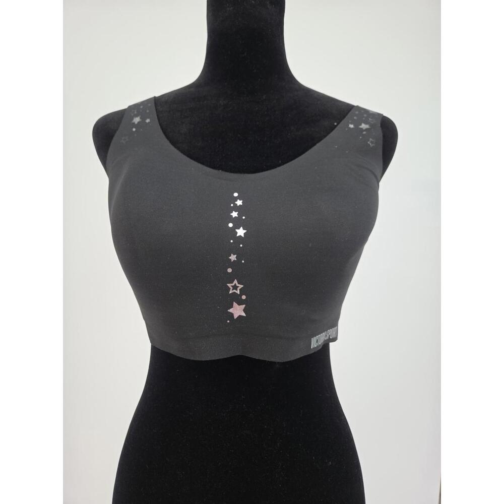 Victorias Secret Angel Max 34DD Seamless Sport Bra Black Silver Stars - Picture 1 of 4